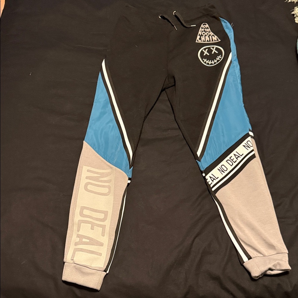 Graphic Joggers with Blue and Gray Accents